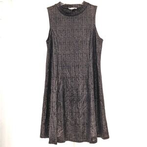 Stella Luce Dress Women's Medium Fit & Flare Sleeveless Black Bronze Metallic‎